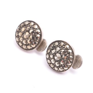PAR ÖRHÄNGEN SILVER M MARKASITER, CLIPS, 1,2CM, SVENSK IMPORT-STÄMPEL