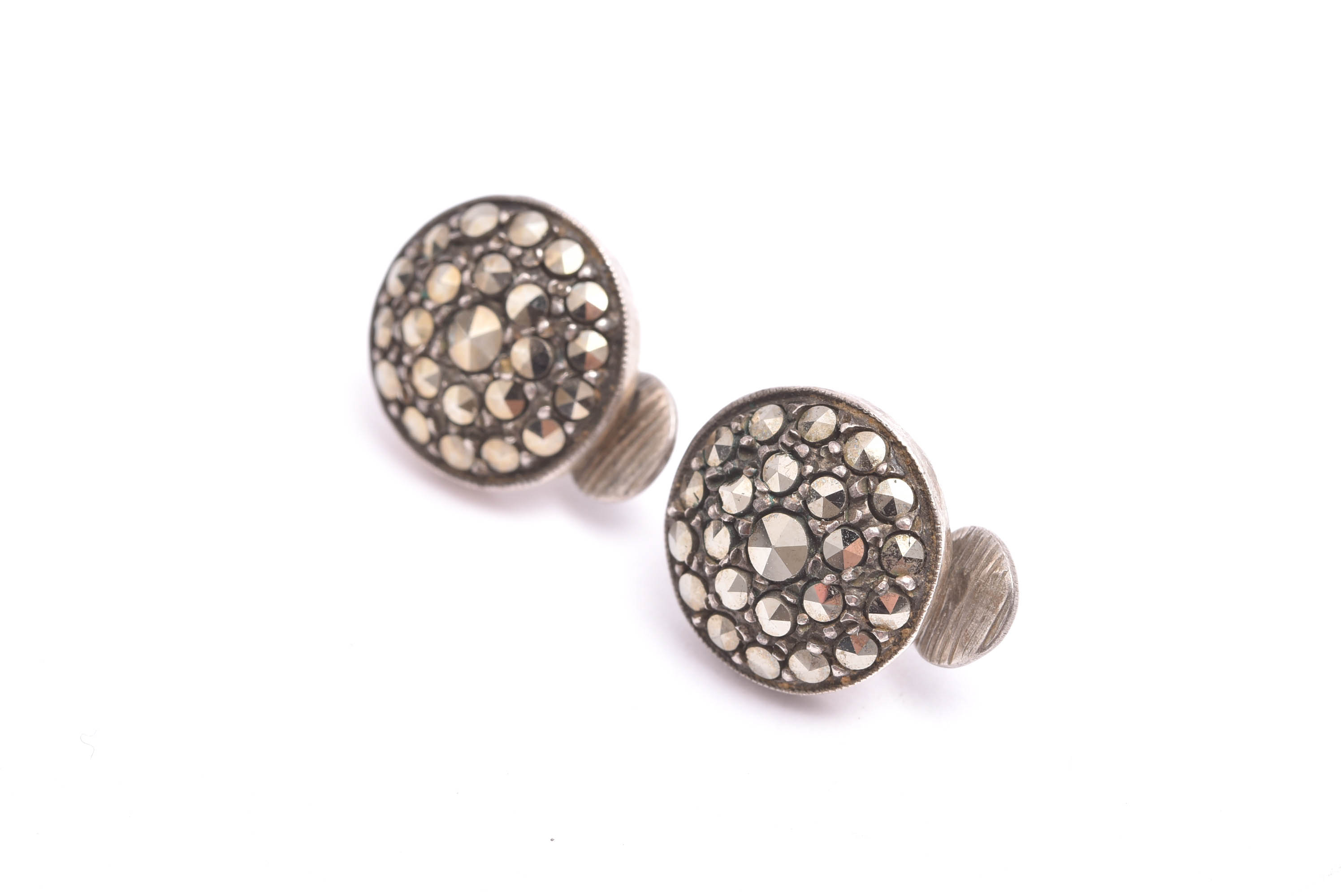 PAR ÖRHÄNGEN SILVER M MARKASITER, CLIPS, 1,2CM, SVENSK IMPORT-STÄMPEL