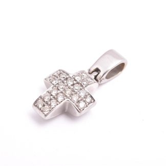 HÄNGE KORS M 22 BRILJANT-SLIPADE DIAMANTER, 2CM INKL ÖGLAN (STÄMPLAR SAKNAS SÅ SÄLJS SOM DEFEKT SMYCKE, LITE REPOR PÅ GULDET)