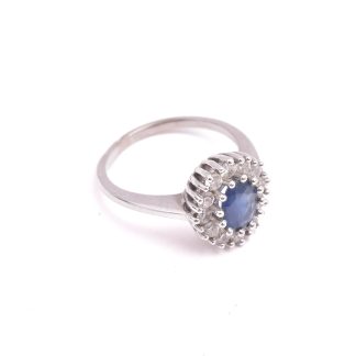 RING VITGULD M 12 BRILJANT-SLIPADE DIAMANTER & BLÅ SAFIR, 14,5MM, TILLV. GULDFYND
