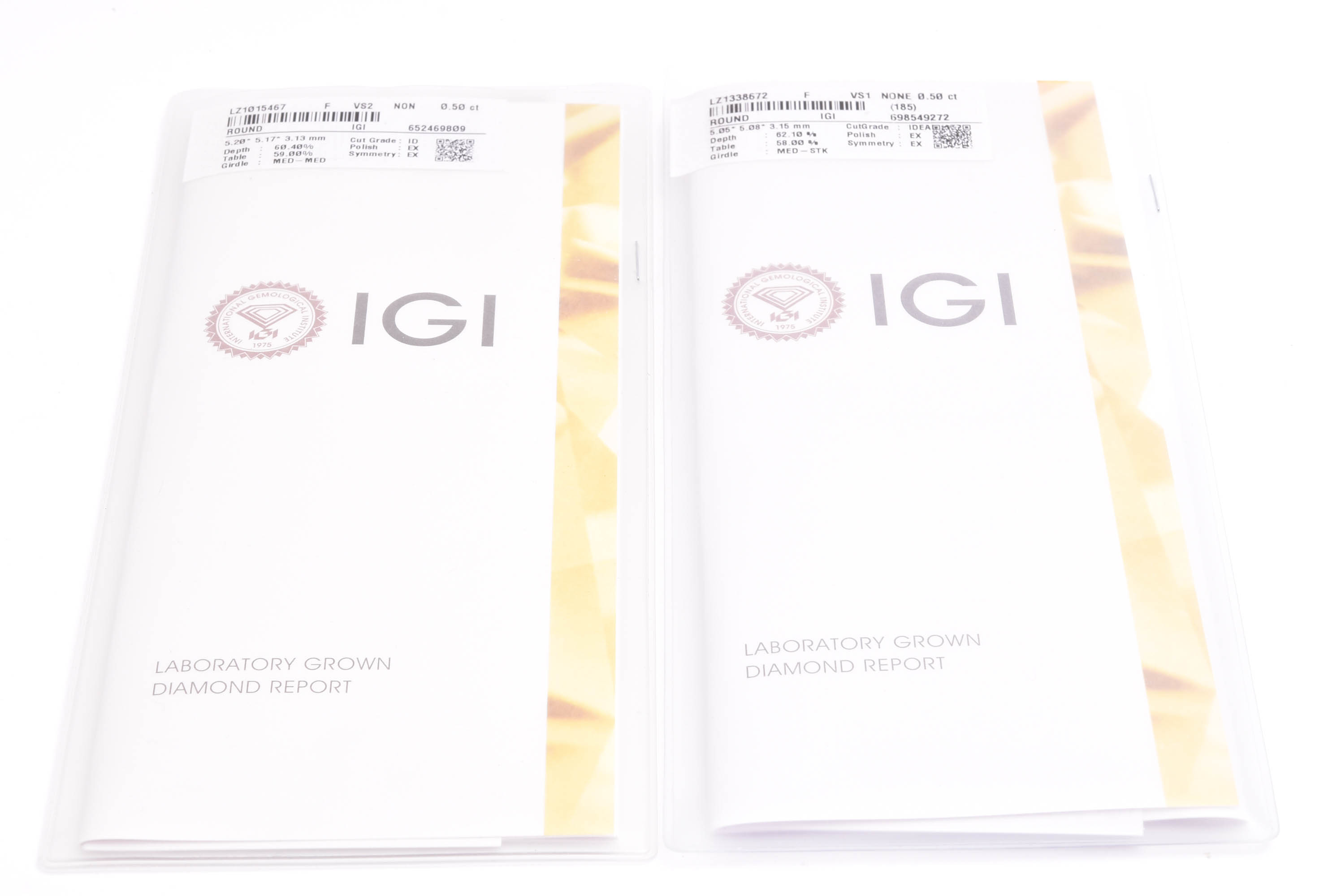 PAR ÖRHÄNGEN M BRILJANT-SLIPADE SYNTETISKA ”LABGROWN” DIAMANTER TOT. 1,00CT TOP WESSELTON (F) VS1-VS2, TILLV. GULDFYND, 2 CERTIFIKAT IGI MEDFÖLJER - Bild 3