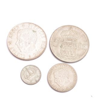 MYNT SILVER 80% SVERIGE 2 KRONOR 1934 "MED FOLKET FÖR FOSTERLANDET" GUSTAF V