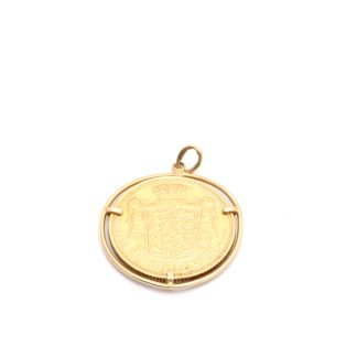 HÄNGE MED DANSKT GULDMYNT 20 KRONER 1913 KUNG KRISTIAN X, 34x26MM - 18K I RAM OCH ÖGLA, 21K I MYNTET - TOTALVIKT: