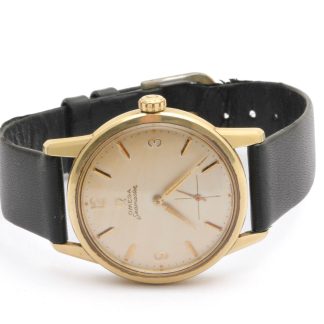 HERRUR OMEGA SEAMASTER MEKANISK ø 35MM - GULD & STÅL BOETT - OBS! REPOR OCH NAGG PÅ GLAS OCH UR, SLITET LÄDERBAND - URET GÅR MEN SÄLJES UTAN FUNKTIONSGARANTI