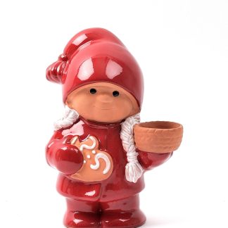 PORSLINSFIGUR TOMTEFLICKA MED LJUSHÅLLARE. EWA JARENSKOG. KERAMIK JIE. H. 24CM