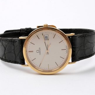 HERRUR OMEGA QUARTZ. 32MM. 18K I UR. ORIGNAL.KRT. GRAVYR BOETT