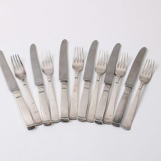 SMÖRGÅSBESTICK ROSENHOLM 6 GAFFLAR (118,2G) 12 KNIVAR SILVER I SKAFT ROSTFRITTSTÅL I BLAD (TOTALVIKT 240,0G)