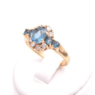 RING M 8 BRILJANT-SLIPADE DIAMANTER TOT. CA 0,16CT & BLÅ TURMALINER, 17MM
