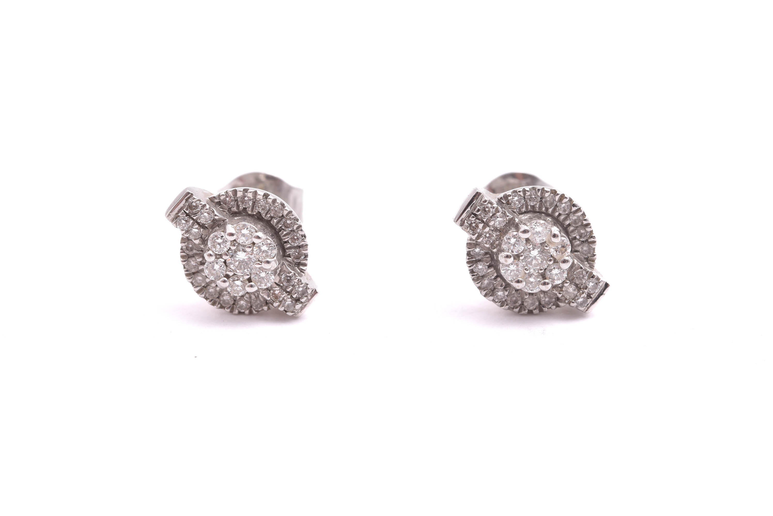 PAR ÖRHÄNGEN VITGULD M 58 BRILJANT-SLIPADE DIAMANTER, 1CM, TILLV. GULDFYND - Bild 2