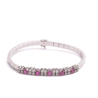 ARMLÄNK VITGULD 18CM, M 24 BRILJANT-SLIPADE DIAMANTER TOT. CA 0,80CT & 5 RUBINER, SVENSK IMPORT-STÄMPEL