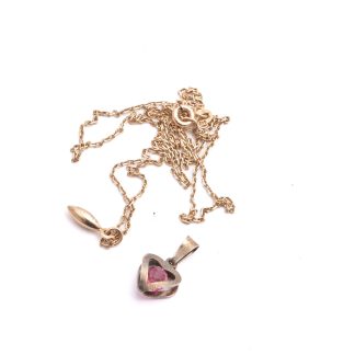 HALSSMYCKE 45,5CM 14K 2,0G + HÄNGE SILVER (925) M ROSA SYNTETISK STEN, 1,6CM INKL ÖGLAN (SILVRET OXIDERAT) 0,5G