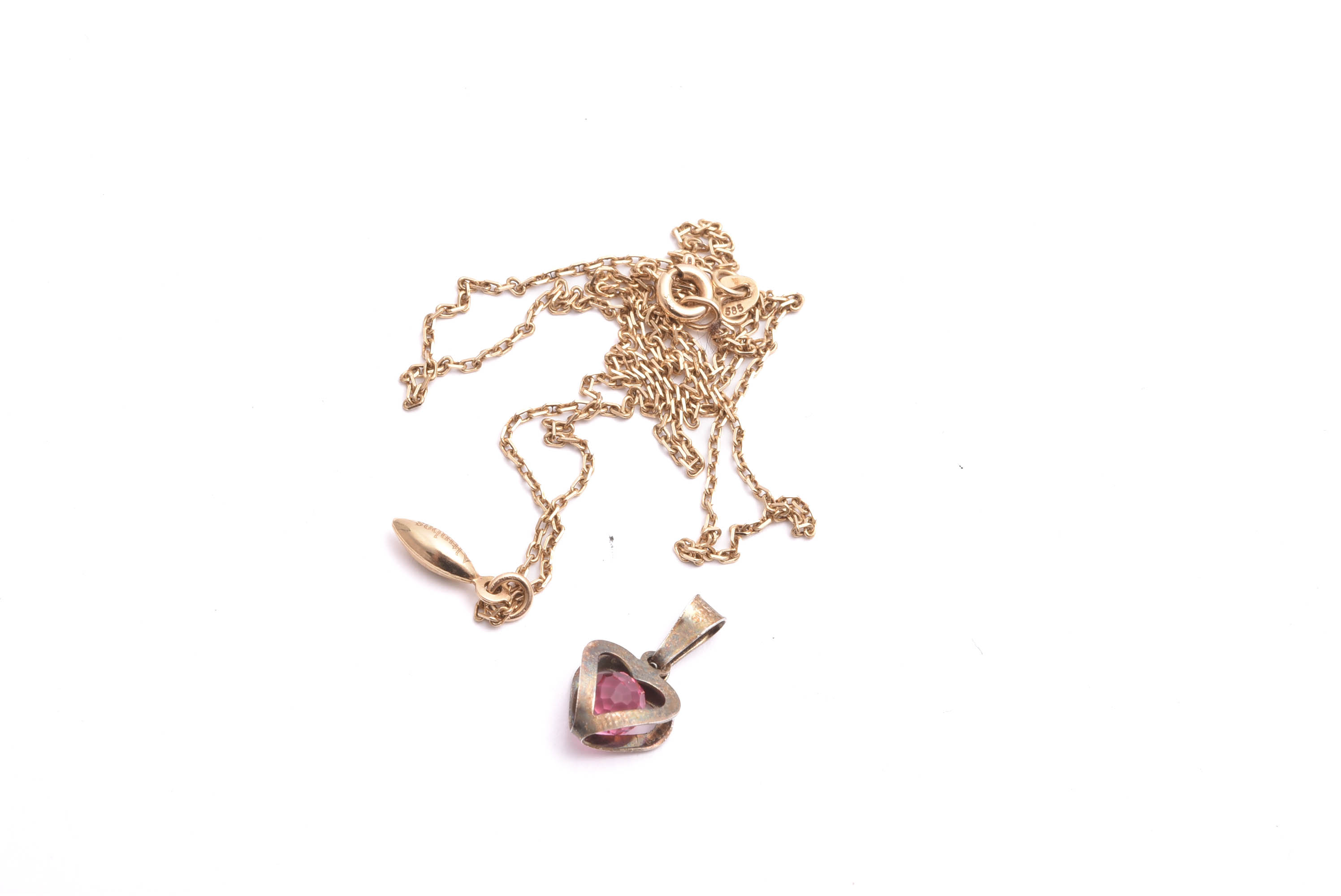 HALSSMYCKE 45,5CM 14K 2,0G + HÄNGE SILVER (925) M ROSA SYNTETISK STEN, 1,6CM INKL ÖGLAN (SILVRET OXIDERAT) 0,5G