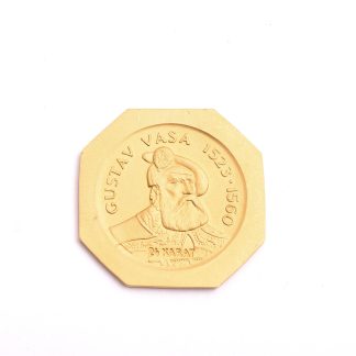 MEDALJ (PLAKETT) GUSTAV VASA 1523-1560, 3,2CM, TILLV. SPORRONG, STOCKHOLM 1978 (24K SOM PRÄGLAT PÅ FRAMSIDAN MEN STÄMPLAT 23K FÖR SVERIGE HADE VID TIDEN EJ STÄMPEL MED HÖGRE RENHET)
