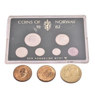 MINNESMYNT SELMA LAGERLÖF SVERIGE 1996, 2 MINNESMYNT FINLAND 1960-61, MYNTSET M 6 MYNT NORGE 1982