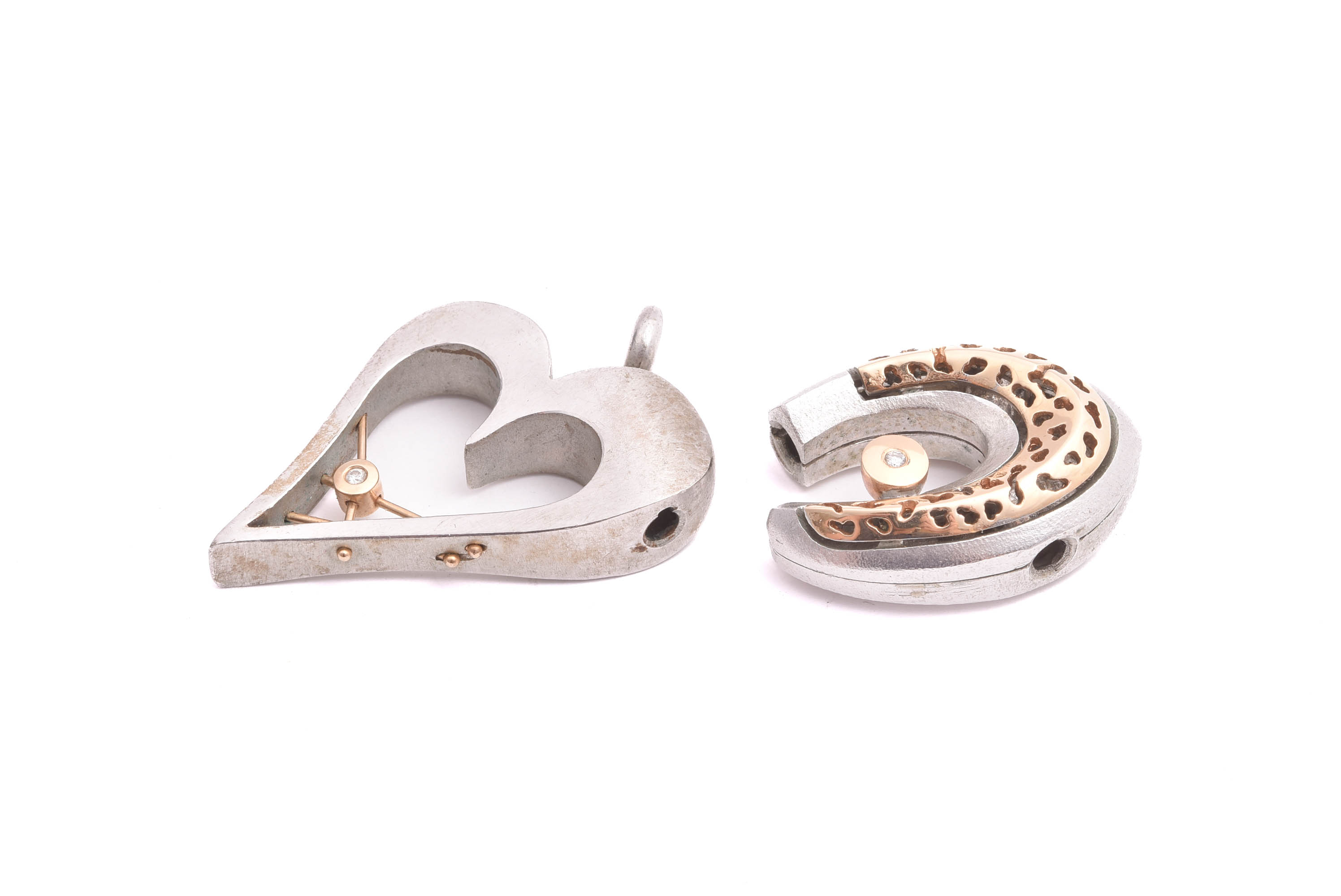 2 LÅS SILVER TILL COLLIER, BÄGGE M BRILJANT-SLIPAD DIAMANT, STÄMPLADE RA 925