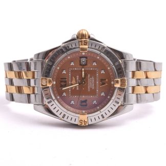 DAMUR BREITLING COCKPIT LADY CHRONOMETRE 100M Q 32MM, MODELL: B71356, 18K & STÅL M DIAMANTER I INDEX (CERT & ETUI SAKNAS)