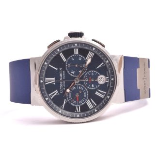 HERRUR ULYSSE NARDIN MARINE CHRONOGRAPH AUTOMATIC 43MM, MODELL: 1533-150/43 M CERT 2023 & KVITTO 10600 EURO (REK. 13700 EURO) I ORIG ETUI & YTTERLÅDA
