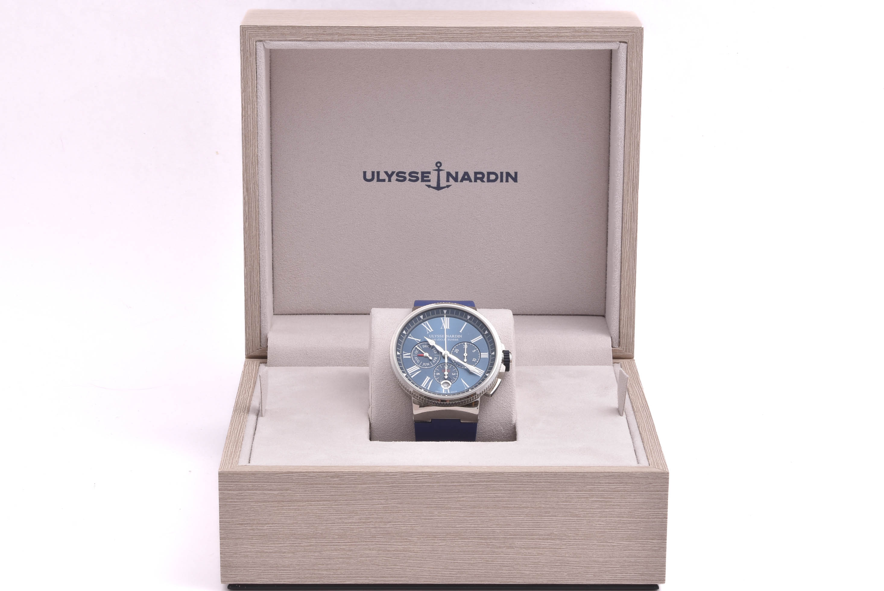 HERRUR ULYSSE NARDIN MARINE CHRONOGRAPH AUTOMATIC 43MM, MODELL: 1533-150/43 M CERT 2023 & KVITTO 10600 EURO (REK. 13700 EURO) I ORIG ETUI & YTTERLÅDA - Bild 3