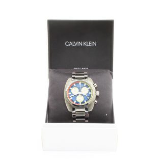 HERRUR CALVIN KLEIN, ø 43MM, QUARTZ, STÅL, BLÅ URTAVLA - I ORIGINAL ETUI MED EXTRA LÄNKBITAR - OBS! ETUIET ÄR TRASIGT NÄR MAN ÖPPNAR, MEN SKYDDAR KLOCKAN SOM DEN SKA