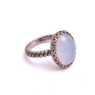 RING SILVER PANDORA MED BLÅ KALCEDON, 18,5MM, MODELL: FOREVER MY FRIEND (UTGÅNGEN EFTERTRAKTAD MODELL, FINNS EJ LÄNGRE ATT KÖPA NY I BUTIK)