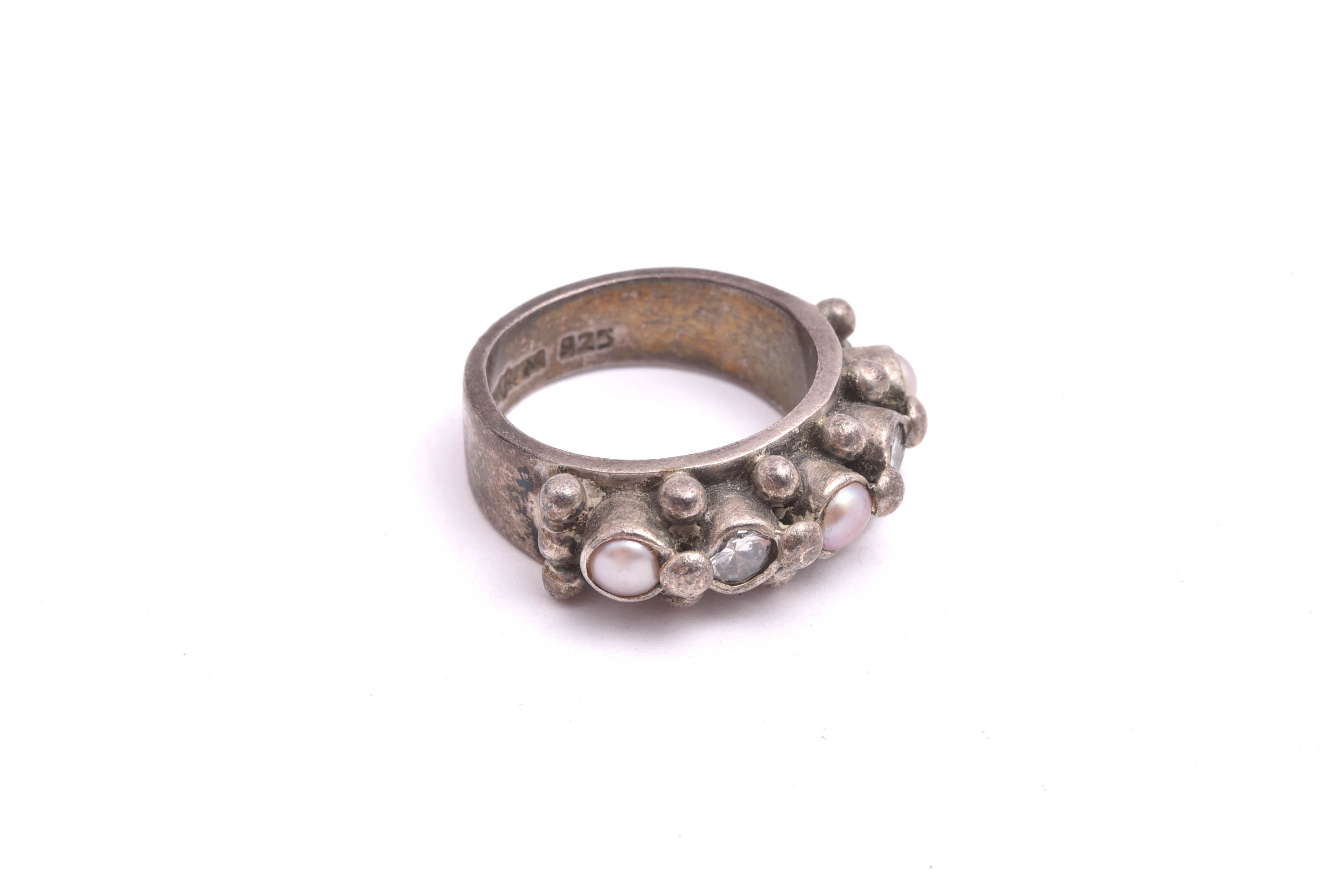 RING SILVER KUM-KUM M SÖTVATTEN-PÄRLOR & CUBIC ZIRKONIA, 17MM