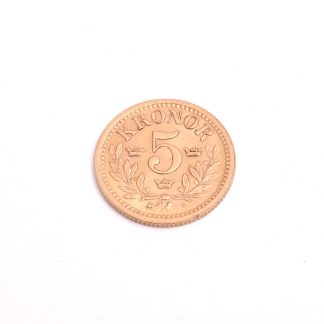 MYNT 5 KRONOR SVERIGE 1901 OSCAR II, GULDHALT: 90% (21,6K)
