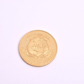MYNT 100 DOLLARS REPUBLIC OF LIBERIA 1977 "JOSEPH J ROBERTS, FIRST PRESIDENT", GULDHALT 90% (21,6K)