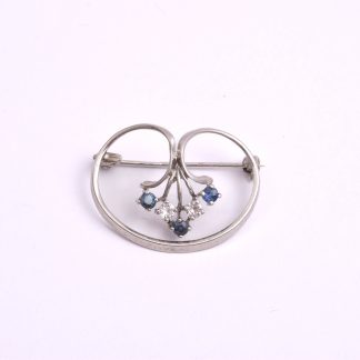 BROSCH SILVER M BLÅ SAFIRER & CUBIC ZIRKONIA, 2,7CM, TILLV. TEKA, THEODOR KLOTZ, TYSKLAND
