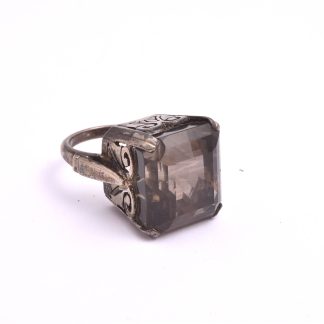 RING SILVER 16,75MM MED RÖKKVARTS CA 40CT, 16,75MM (STÄMPLARNA BORTNÖTTA)