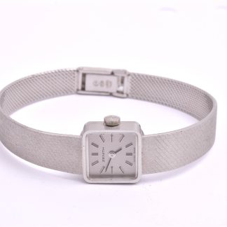DAMUR ZENITH MEKANISK 14MM, 18K VITGULD I BOETT & INTEGRERAD LÄNK, 17,5CM, BREDD: 8-11MM, TILLV. CA 1977, TOTAL VIKT: 32,5G