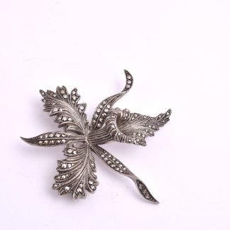 BROSCH SILVER BLOMMA M MARKASITER (EN STEN SAKNAS, SYNS KNAPPT) 5CM, SVENSK IMPORT-STÄMPEL