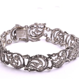ARMLÄNK SILVER M MARKASITER, 18CM, BREDD: 1,5CM, GRAVYR PÅ LÅSET, SVENSK IMPORT-STÄMPEL