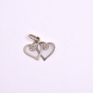 HÄNGE VITGULD HJÄRTAN M 2 ÅTTKANT-SLIPADE DIAMANTER, 1,6CM INKL ÖGLAN