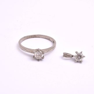 RING SILVER M VIT CUBIC ZIRKONIA, 17,75MM + HÄNGE SILVER M VIT CUBIC ZIRKONIA, 1,2CM INKL ÖGLAN
