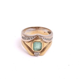 RING M 13 BRILJANT-SLIPADE DIAMANTER & SMARAGD (OBS!! SMARAGDEN KRAFTIGT SKADAD) 18,25MM