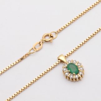 HALSKEDJA VENETIANSK 42,5CM, BREDD: 1MM, & HÄNGE CARMOSÉ MED SMARAGD OCH DIAMANTER TOT. CA: 0,10CT, 15x10MM - TILLV. GULDFYNDGRUPPEN