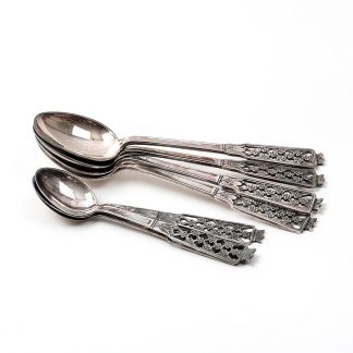 3 KAFFESKEDAR I SILVER PRINSESS, L 12 CM, 4 DESSERTSKEDAR I SILVER PRINSESS, L 15,5 CM, TOTALVIKT