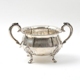 SOCKERSKÅL I SILVER, H 7 CM, BREDD M HANDTAGEN 15 CM